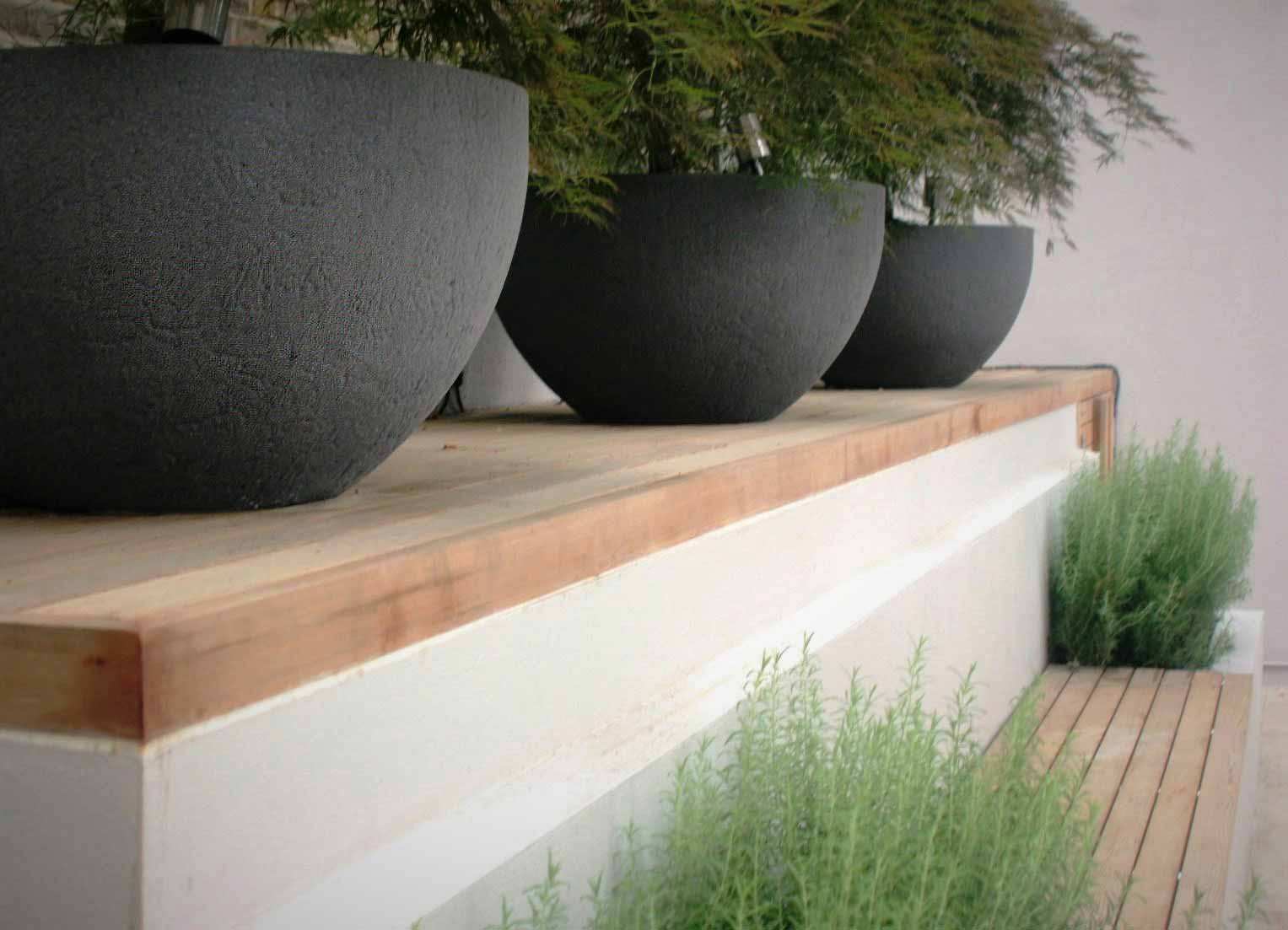 City Retreat Garden London. Three planters with Acers. Rae Wilkinson Garden and Landscape Design Surrey, Sussex, Hampshire, London, South-East England