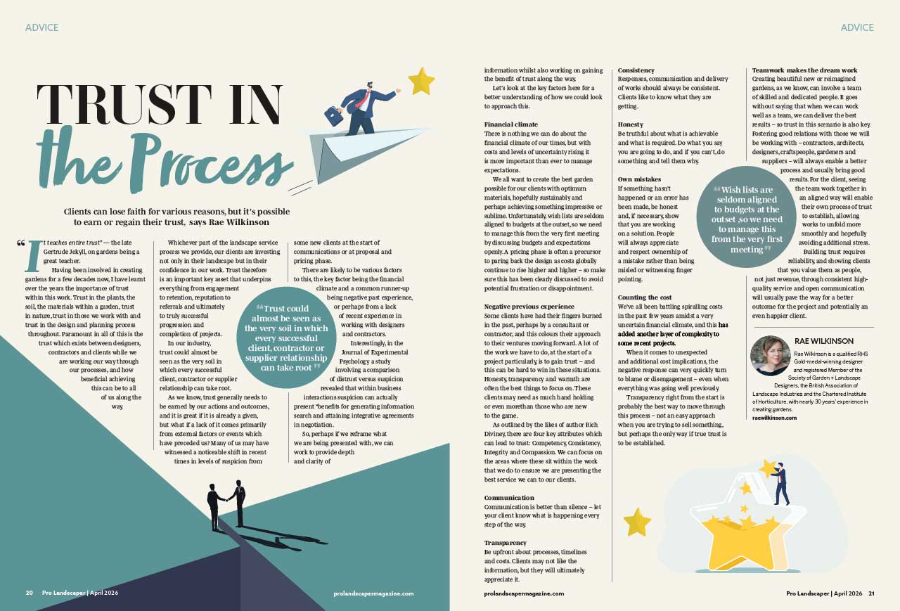 trust in the process article by Rae Wilkinson for Pro Landscaper magazine